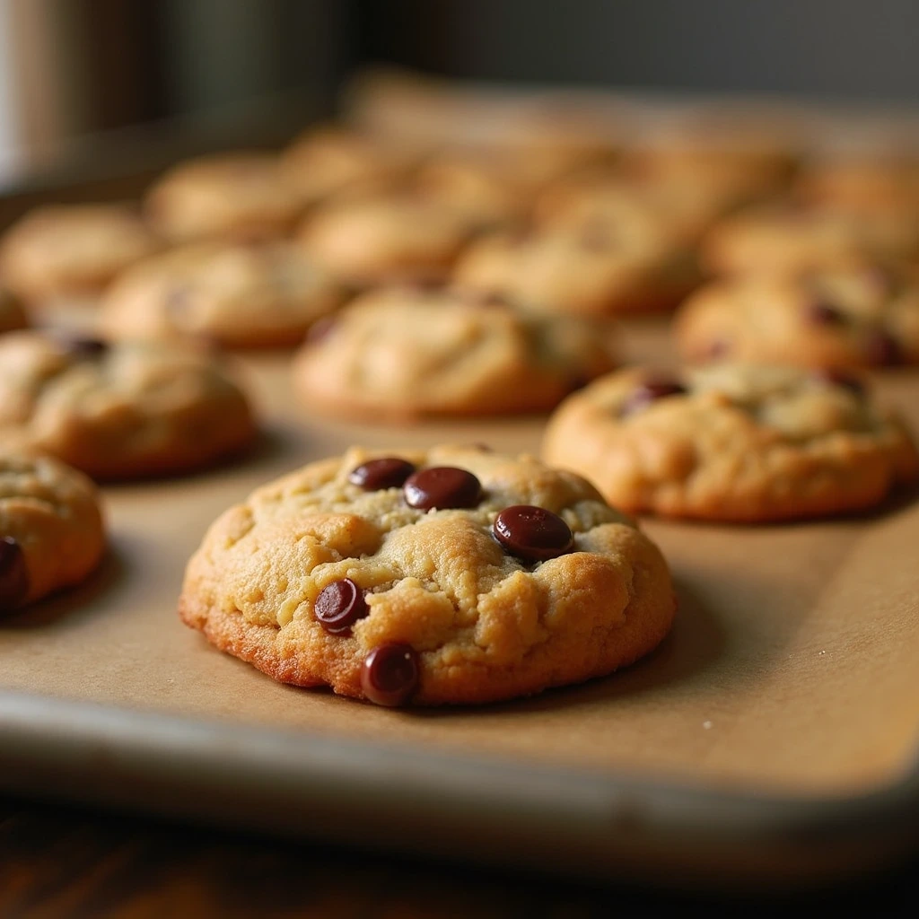 Chewy chocolate chip cookie with a soft, gooey center