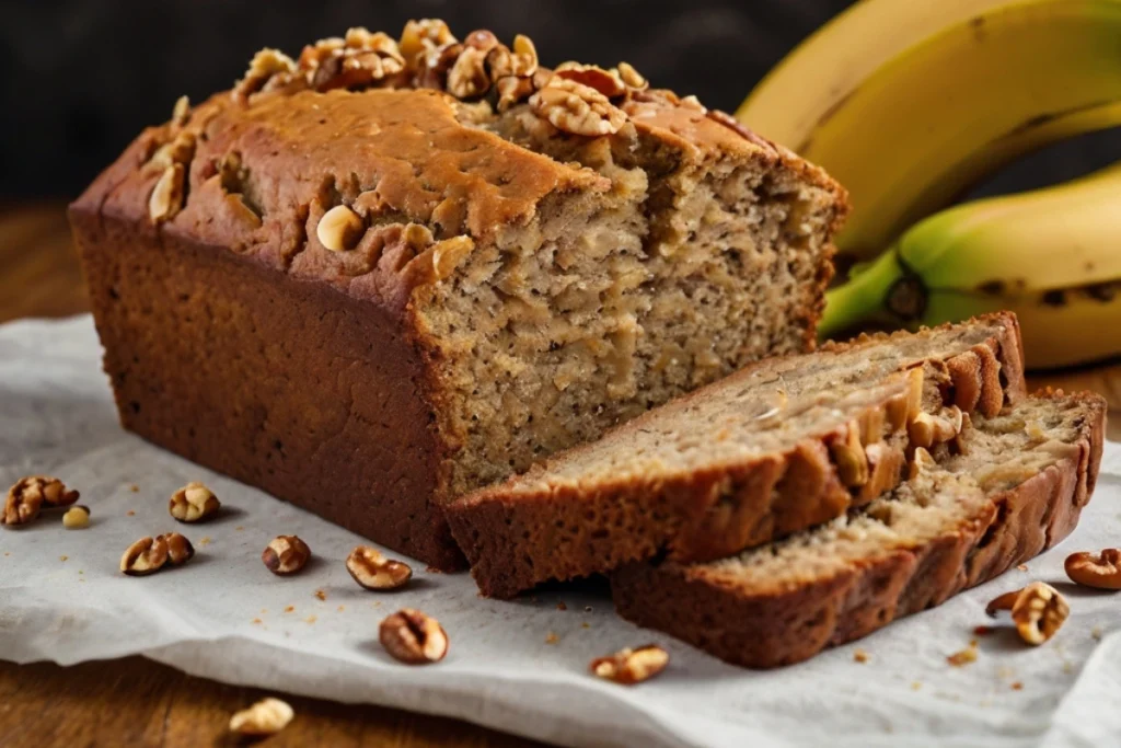 Moist Cake Mix Banana Bread Slice with Chocolate Chips and Walnuts