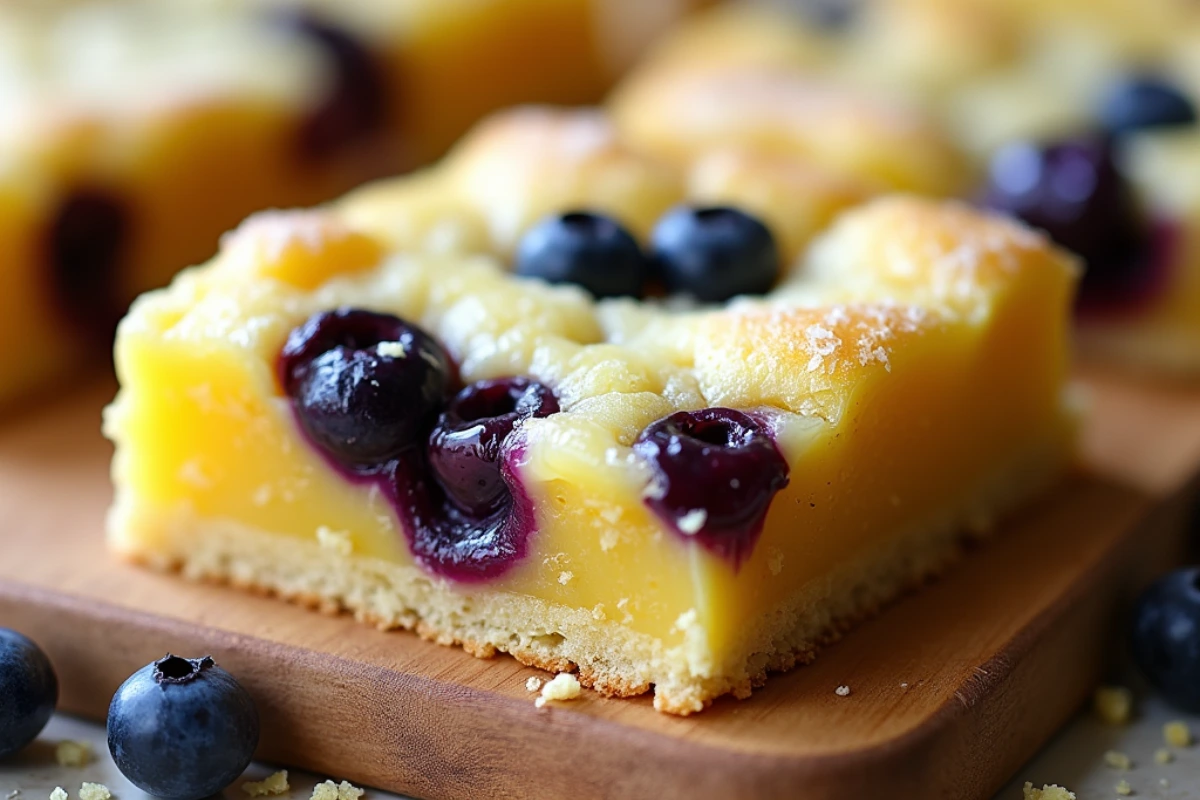 Delicious homemade blueberry lemon bars with a crumbly crust, soft filling, and plump blueberries.