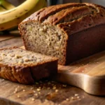 Banana bread batter in loaf pan, ready for baking.