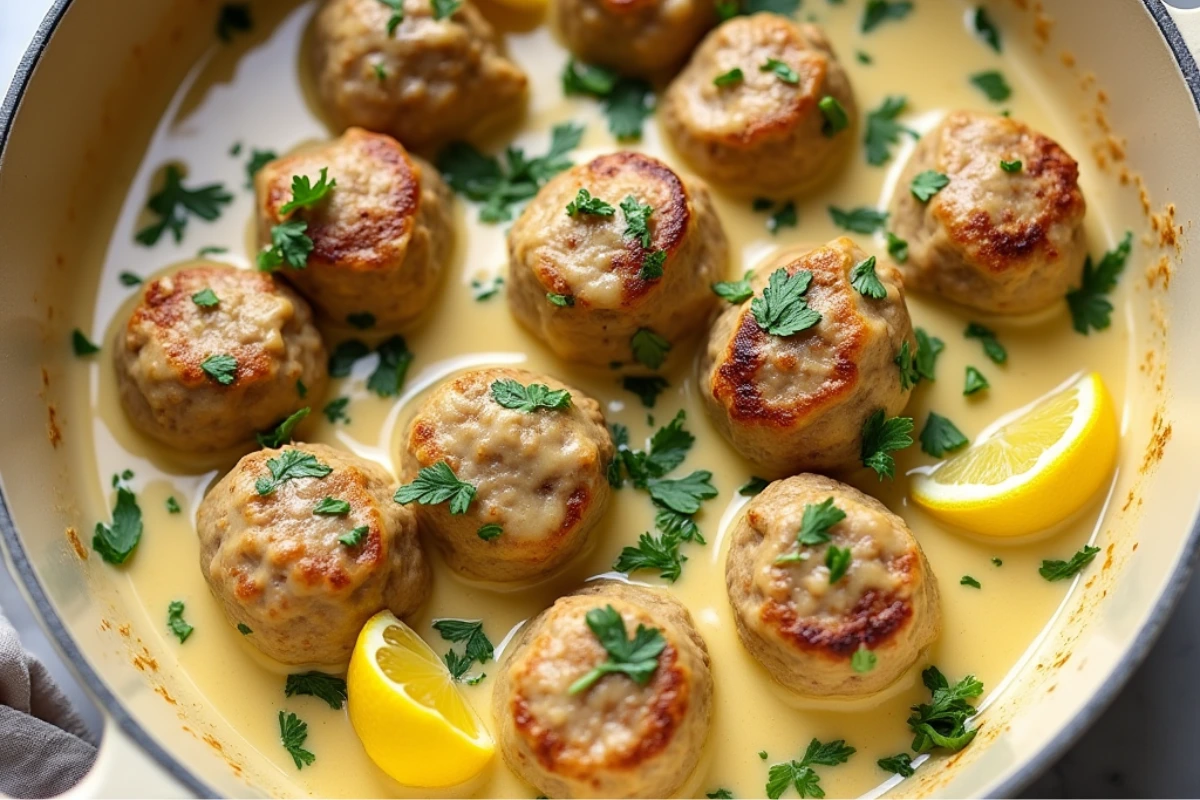 Creamy Chicken Meatballs Recipe - Delicious Overhead View