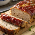 Delicious golden brown chicken meatloaf with sweet glaze - easy meatloaf recipe.
